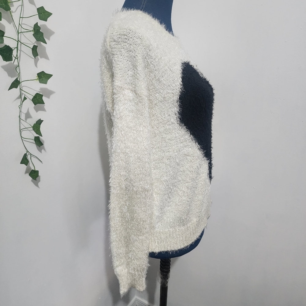Chelsea & Theodore Ivory Fuzzy Sweater with Black Heart - Picture 7 of 8